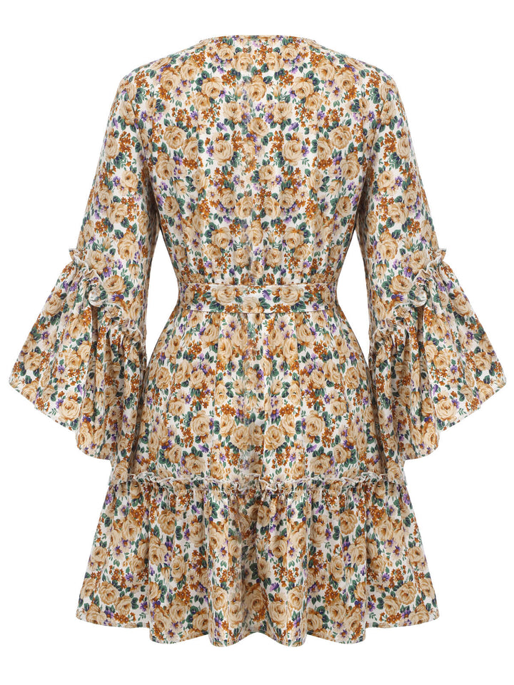 1960s Floral Flared Long Sleeve Dress With Belt, vintage dress, retro fashion, floral print - perfect for women who love vintage and retro fashion
