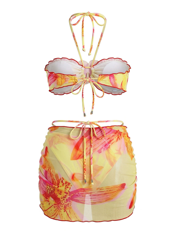 1960s Floral Print Halter Bikini Set &amp; Bodycon Cover-Up - vintage fashion, retro style