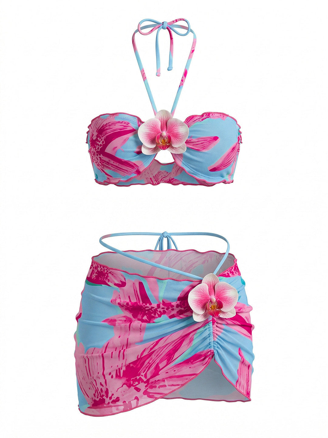 1960s Floral Print Halter Bikini Set &amp; Bodycon Cover-Up - vintage fashion, retro style