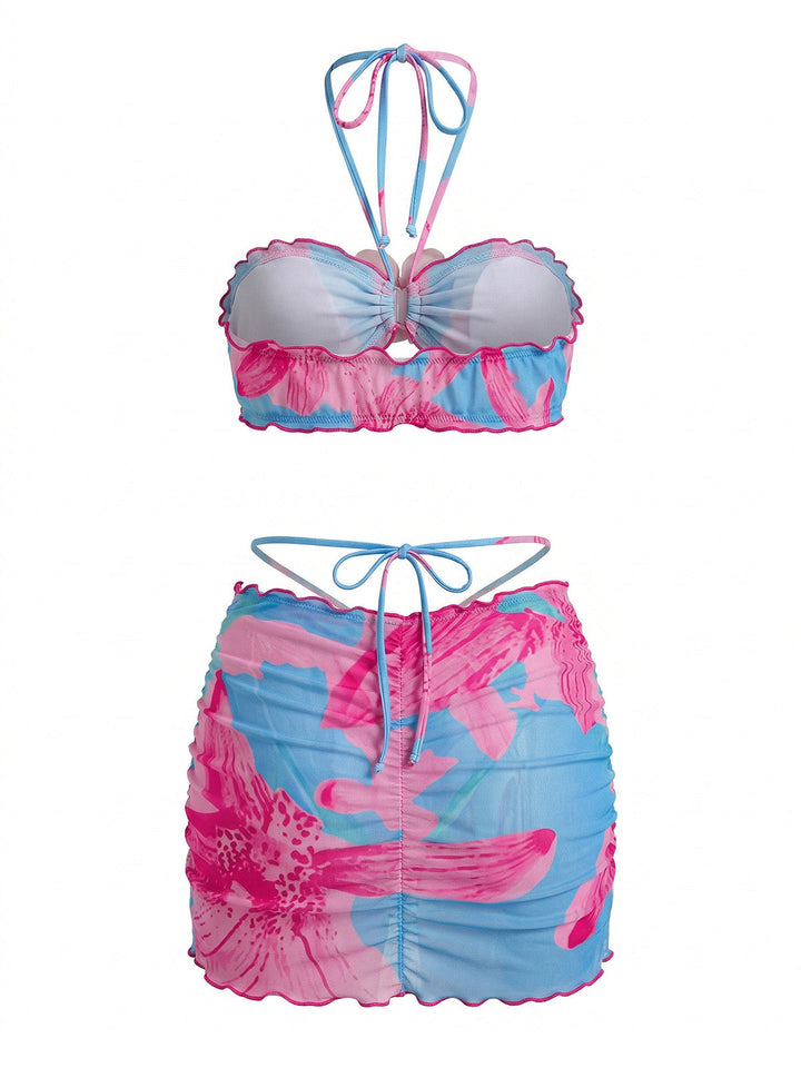 1960s Floral Print Halter Bikini Set &amp; Bodycon Cover-Up - vintage fashion, retro style