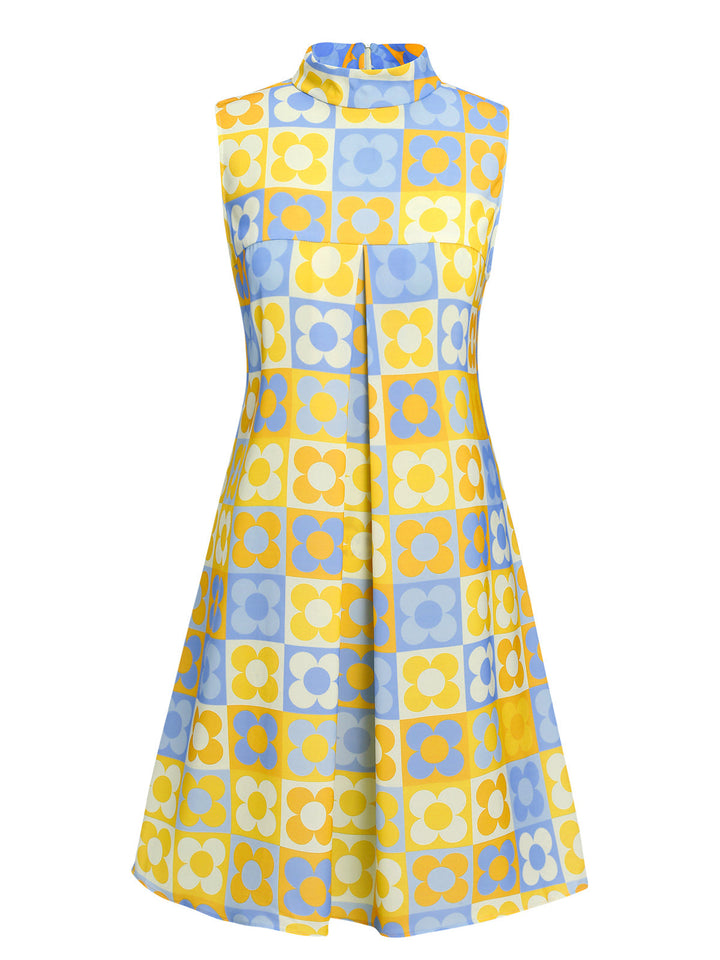 This &amp; 1960s Floral Stand Collar Dress wraps her in 1960s elegance, one twirl at a time