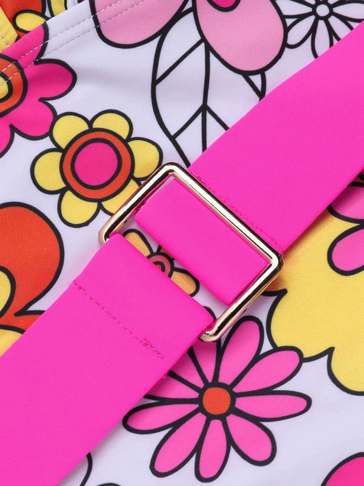Flowers Back-Cross Strap Belt Swimsuit — poolside glamour meets sun-drenched confidence