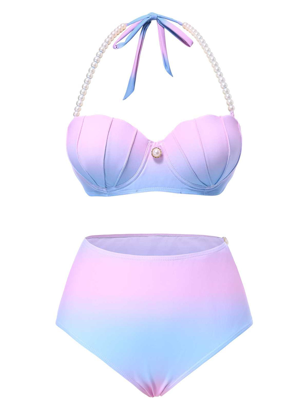 1960s Gradient Mermaid Seashell Pearl Swimsuit: 1960s Riviera elegance, reimagined for her