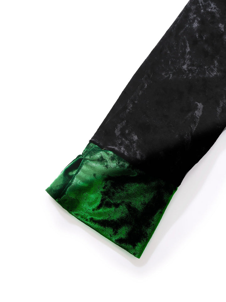 Green &amp; Black Shimmer Velvet Notched Collar Pajama Set - vintage fashion, retro style, classic black
