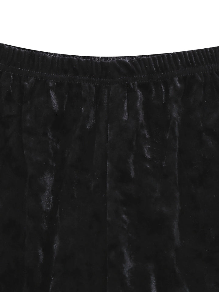 Green &amp; Black Shimmer Velvet Notched Collar Pajama Set - vintage fashion, retro style, classic black