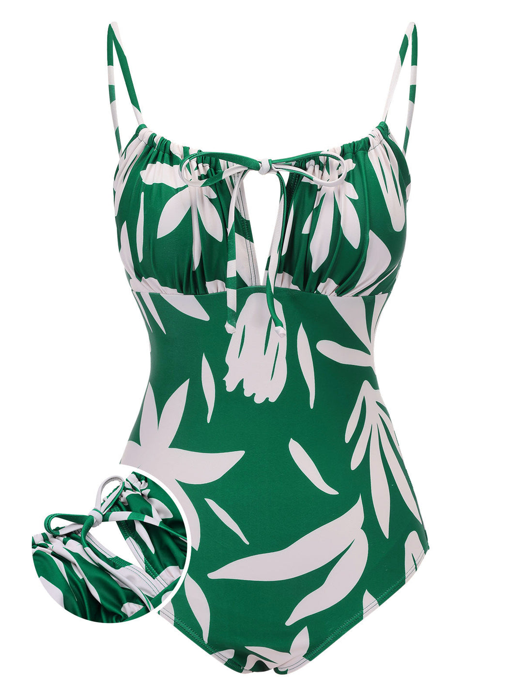 Green Leaf Sleeveless Camisole Strap Swimsuit, vintage swimsuit, swimwear - perfect for women who love vintage and retro fashion