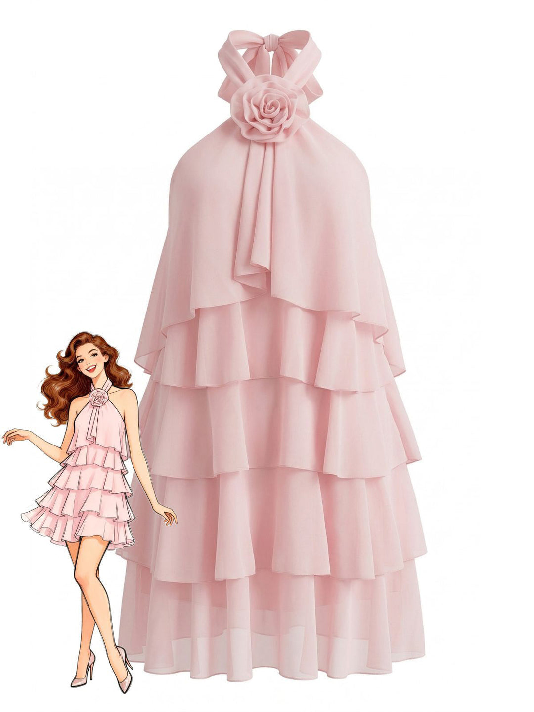 1960s Halter Backless Ruffle Swing Dress 3
