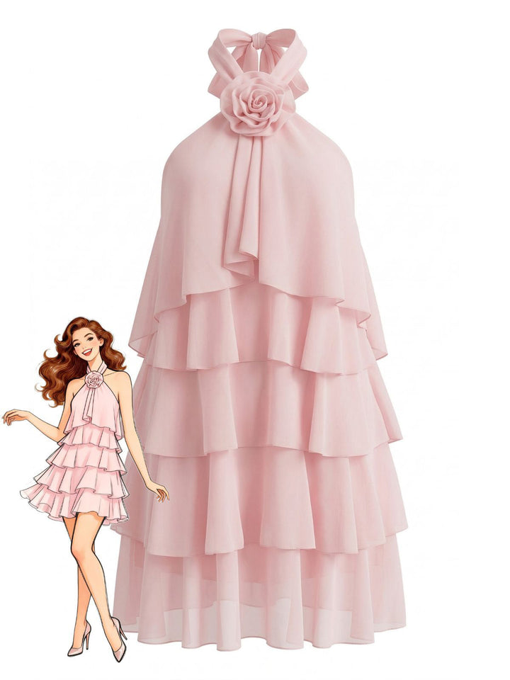 1960s Halter Backless Ruffle Swing Dress 3