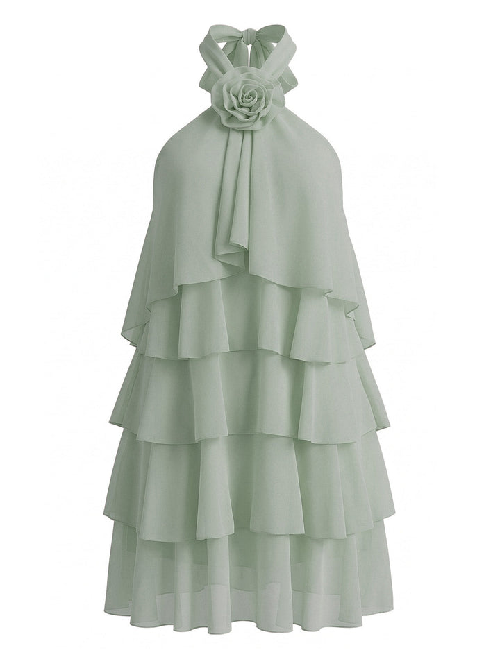 1960s Halter Backless Ruffle Swing Dress 6