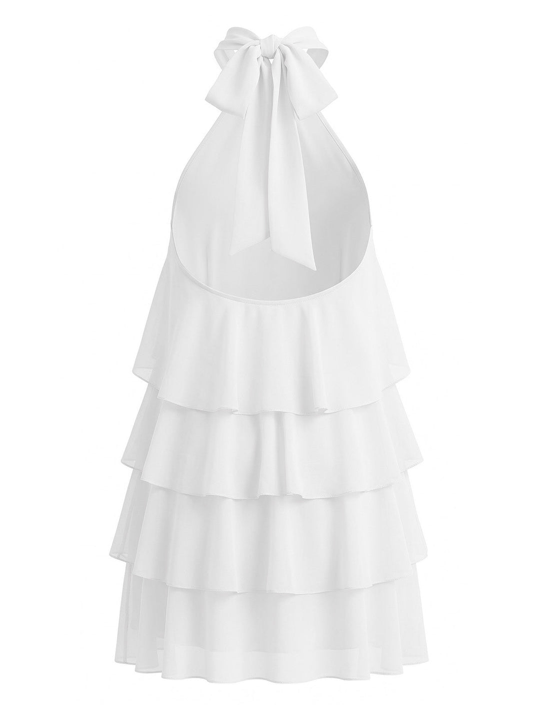1960s Halter Backless Ruffle Swing Dress 9
