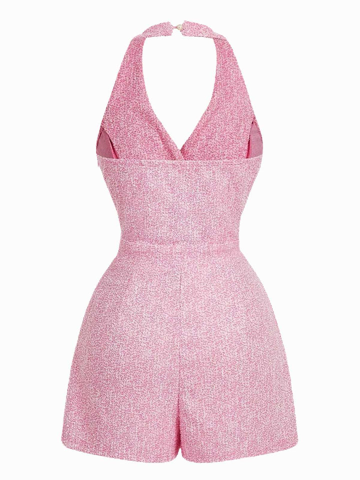 1960s Halter Pearl Button Solid Romper - vintage jumpsuit, retro fashion