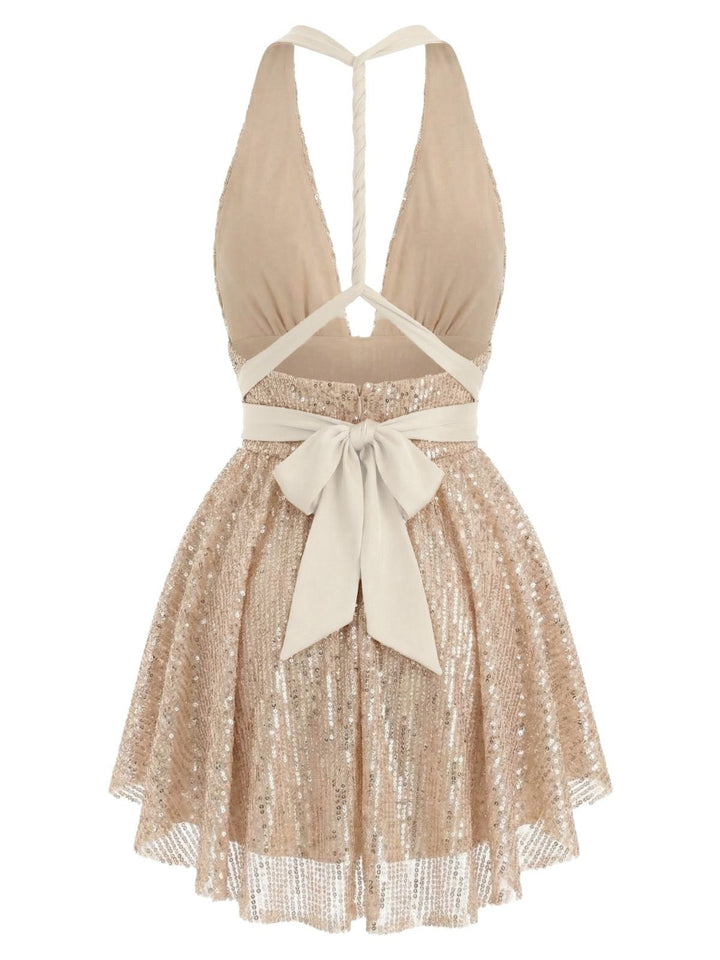 1960s Halter Plunging Sequins Bow-Tie Dress, vintage dress, retro fashion - perfect for women who love vintage and retro fashion