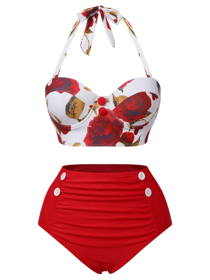 1960s Halter Roses Swimsuit: 1960s Riviera elegance, reimagined for her
