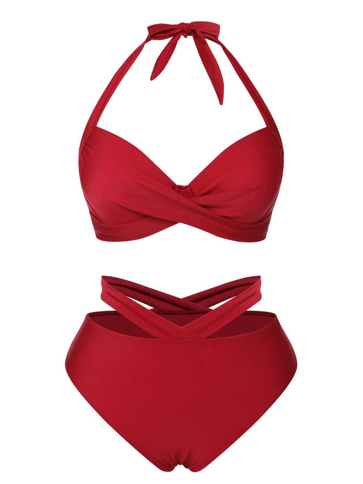 1960s Halter Solid Swimsuit — 1960s poolside glamour meets sun-drenched confidence
