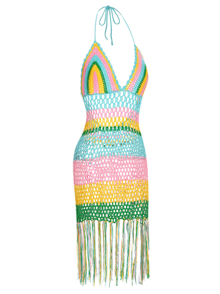 1960s Handmade Crochet Tassel Halter Cover-Up: timeless 1960s elegance she makes her own