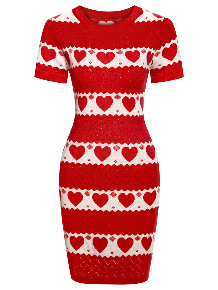She slips into this 1960s Heart Short Sleeved Knitted Dress and suddenly it&