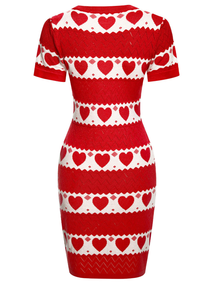 This 1960s Heart Short Sleeved Knitted Dress wraps her in 1960s elegance, one twirl at a time