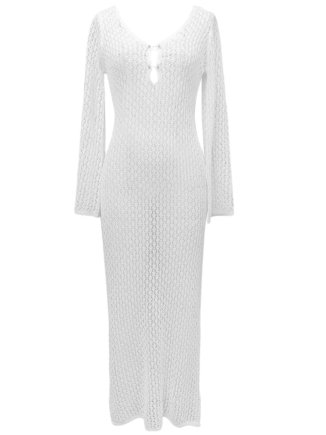 She slips into this 1960s Hollow Knitted Maxi Dress Cover-Up and suddenly it&