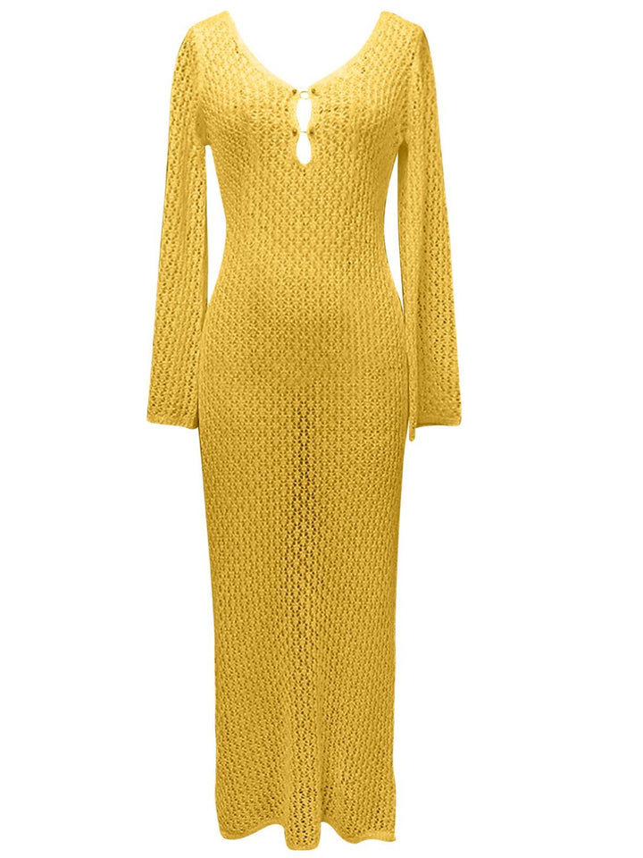 1960s Hollow Knitted Maxi Dress Cover-Up — a 1960s silhouette that turns sidewalks into runways