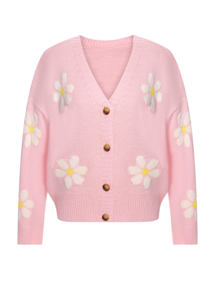 She finds her 1960s story in this 1960s Jacquard Floral Knitted Cardigan