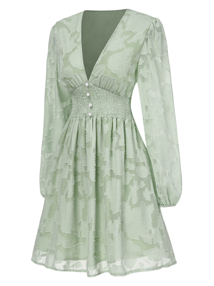 1960s Jaquard Floral Deep V-Neck Skater Dress: where 1960s romance meets her modern spirit