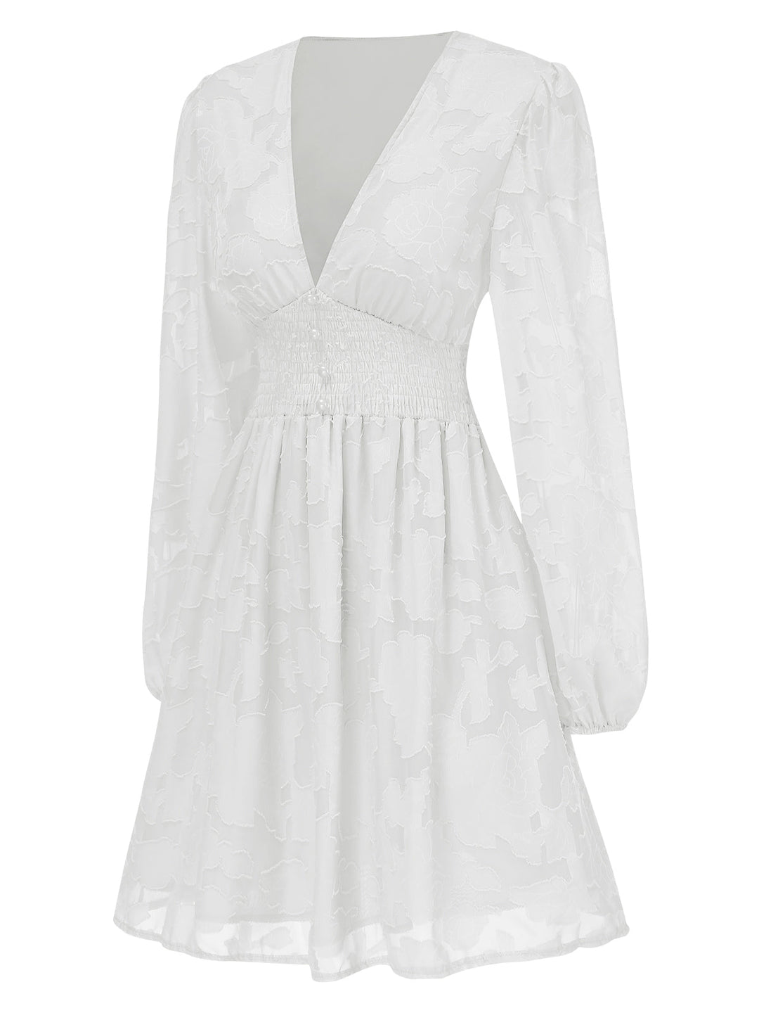 1960s Jaquard Floral Deep V-Neck Skater Dress: where 1960s romance meets her modern spirit