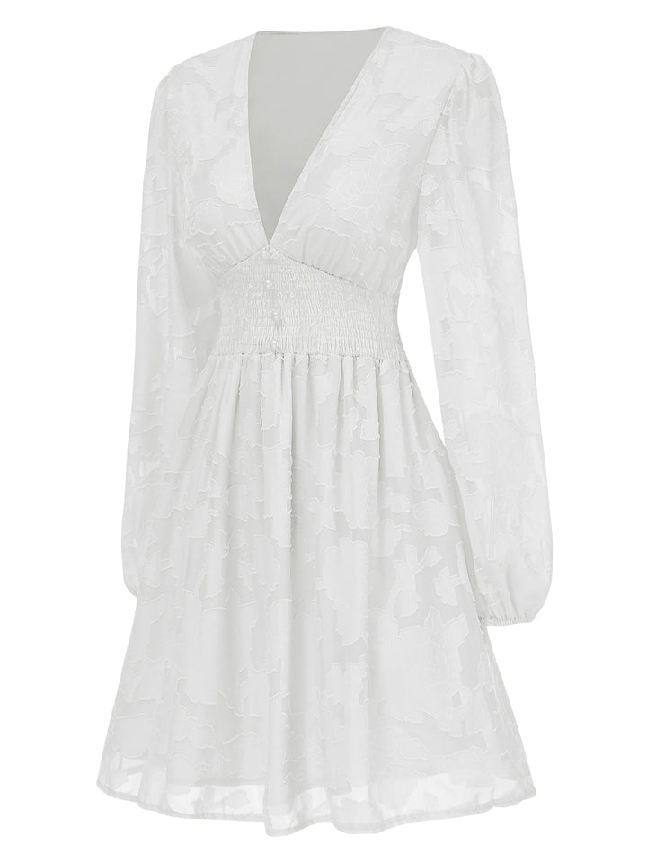 1960s Jaquard Floral Deep V-Neck Skater Dress: where 1960s romance meets her modern spirit