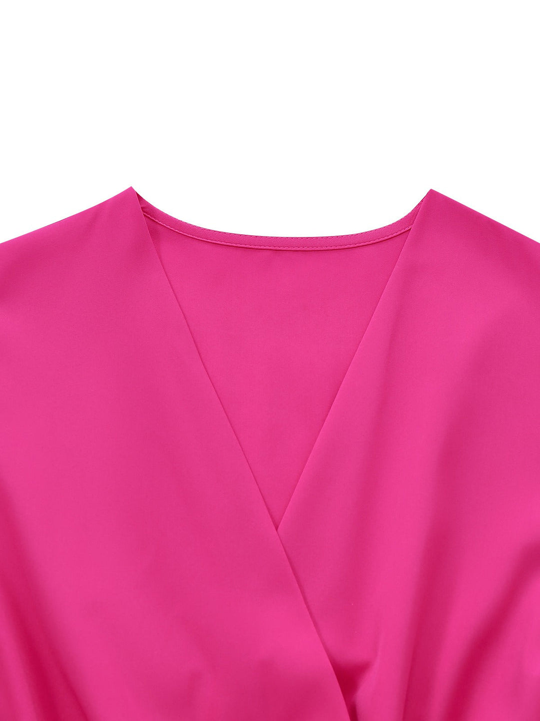 Rose Pink 1960s Deep V Belted Lantern Sleeve Solid Jumpsuit - vintage jumpsuit, retro fashion