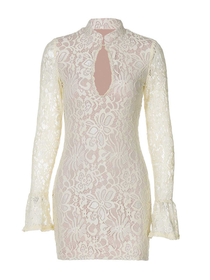 1960s Lace Cutout Bell Sleeves Bodycon Dress - vintage dress, retro fashion