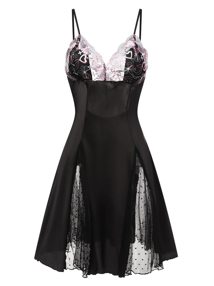 Lace Spaghetti Straps Satin Nightgown, vintage fashion, retro style - perfect for women who love vintage and retro fashion