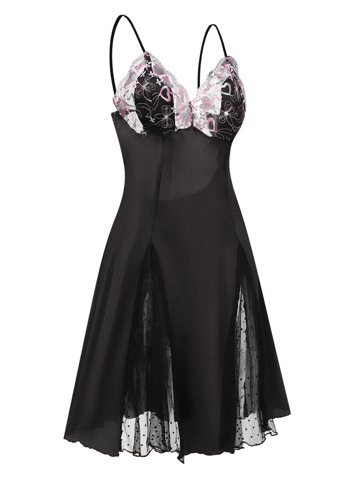 Lace Spaghetti Straps Satin Nightgown, vintage fashion, retro style - perfect for women who love vintage and retro fashion