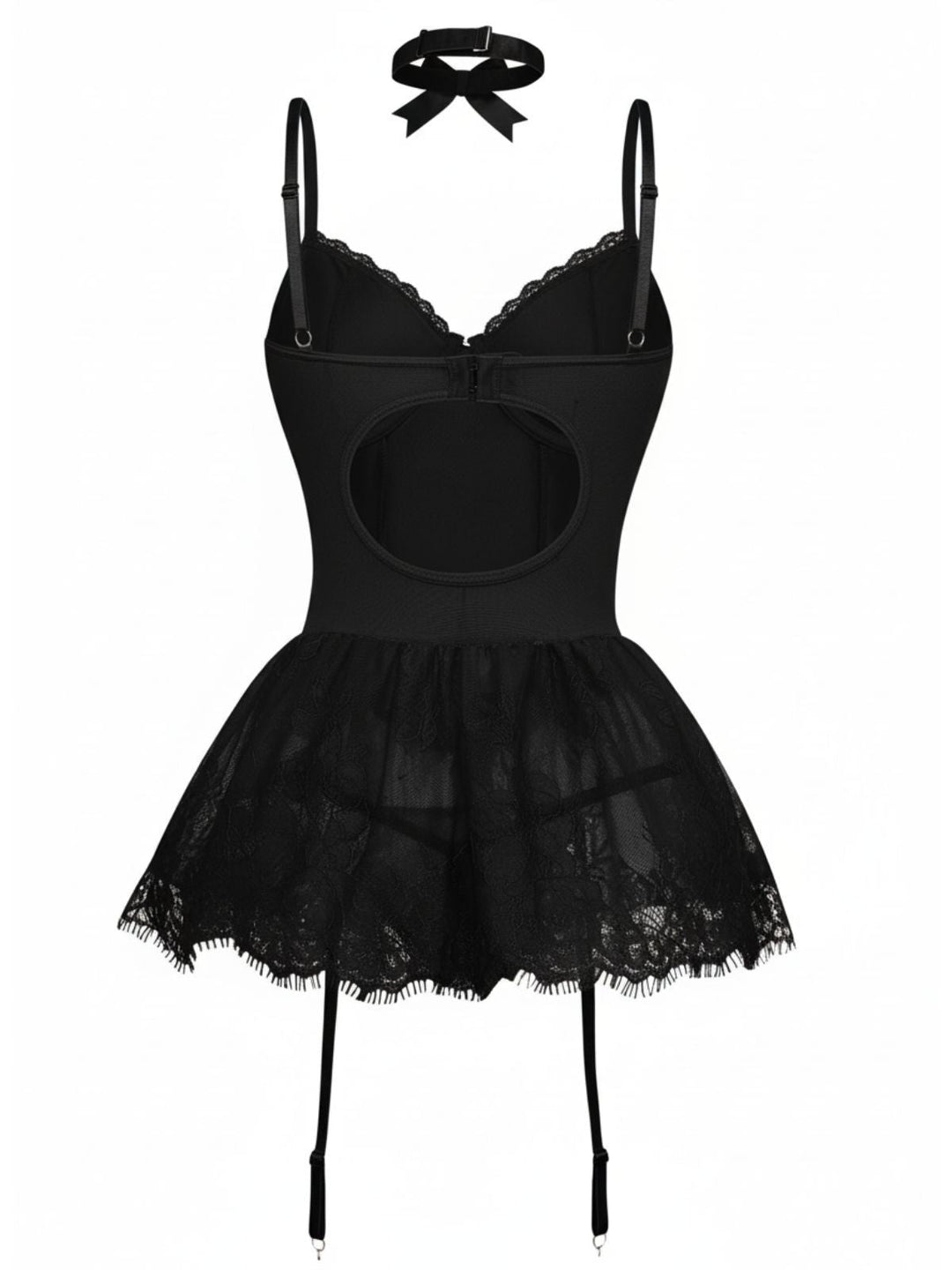 Lace Trimmed Corset Bodysuit Set - vintage fashion, retro style