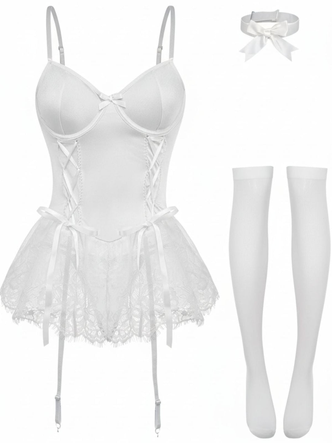 Lace Trimmed Corset Bodysuit Set - vintage fashion, retro style