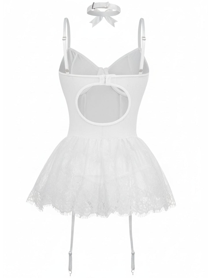 Lace Trimmed Corset Bodysuit Set - vintage fashion, retro style