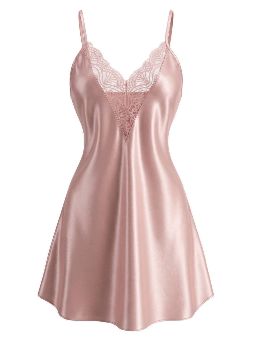 Lace V-Neck Solid Spaghetti Strap Nightgown - vintage nightgown, retro sleepwear