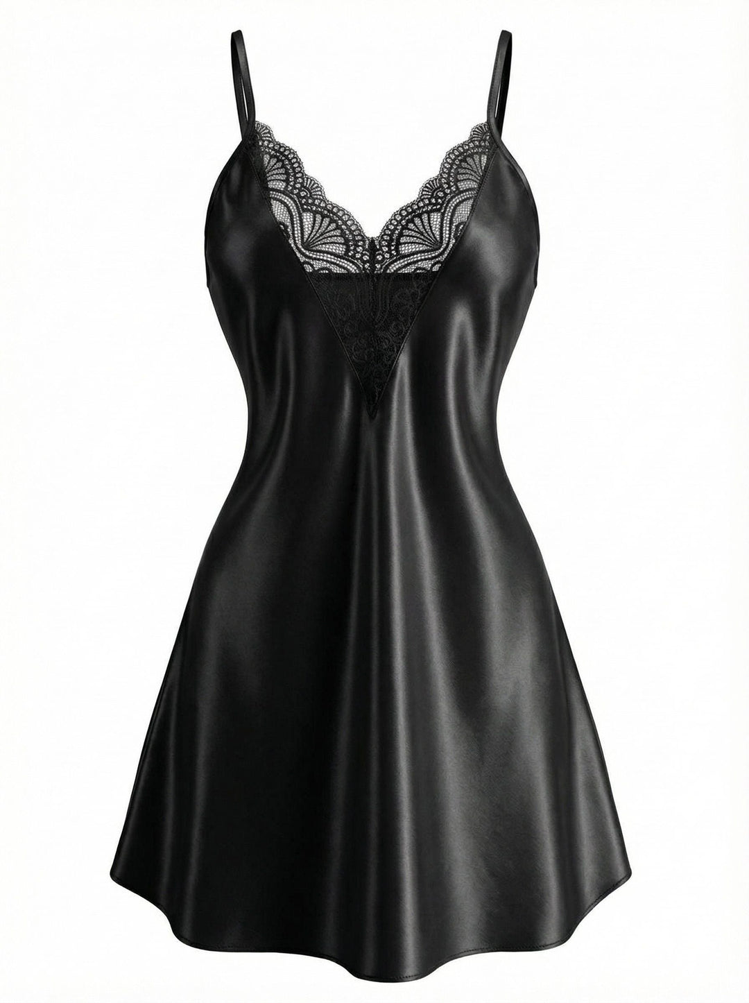 Lace V-Neck Solid Spaghetti Strap Nightgown - vintage nightgown, retro sleepwear