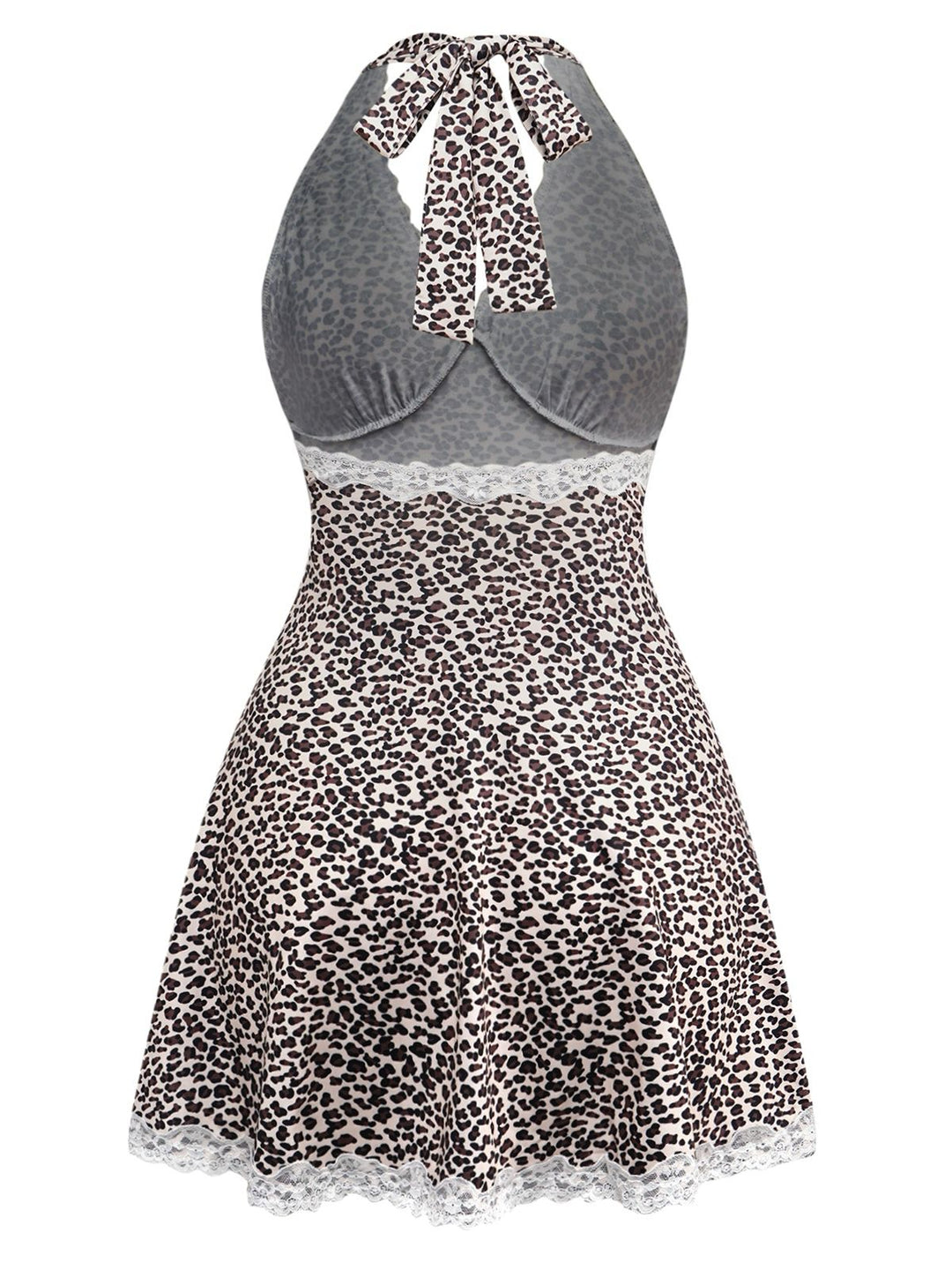 Leopard Print Lace Trim Halter Nightgown - vintage nightgown, retro sleepwear