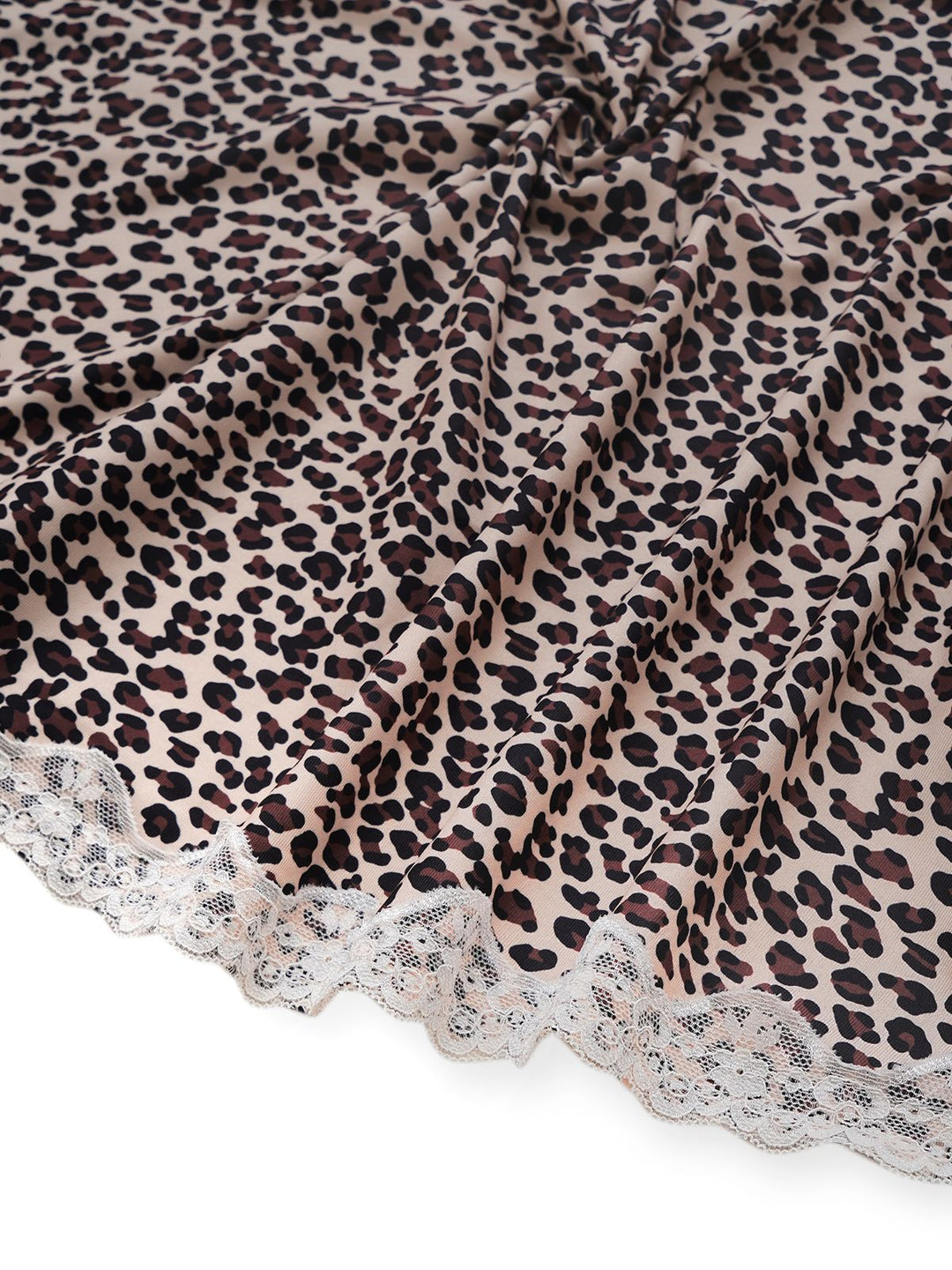Leopard Print Lace Trim Halter Nightgown - vintage nightgown, retro sleepwear