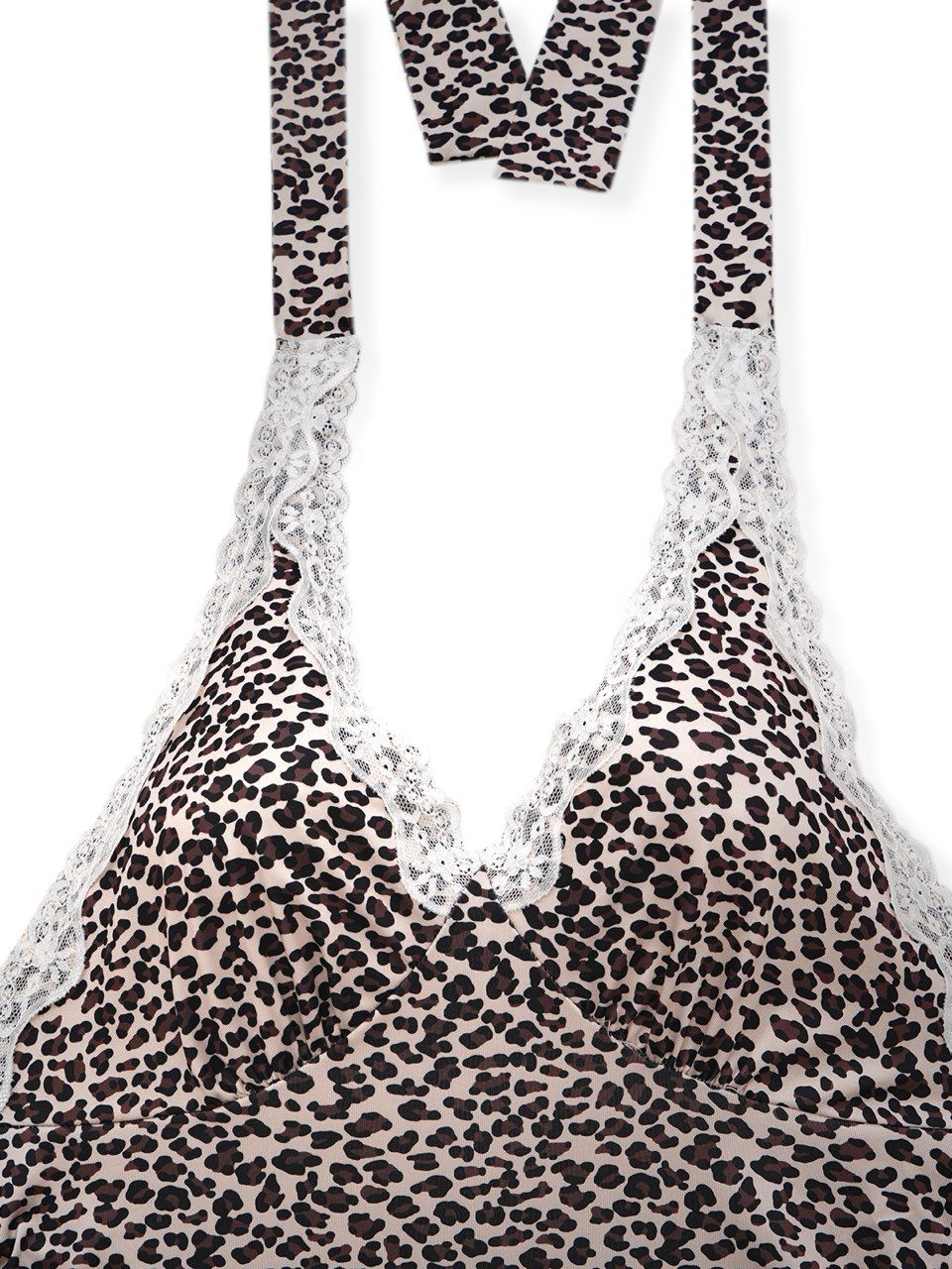 1960s Leopard Print Lace Trim Halter Nightgown - vintage nightgown, retro sleepwear