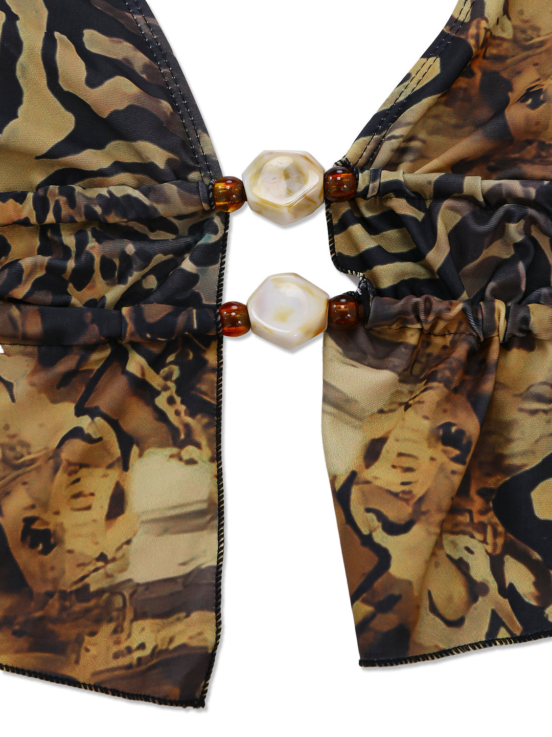 Light Brown 1960s Leopard Halter Tie-Front Ruffle Tankini Set - vintage fashion, retro style