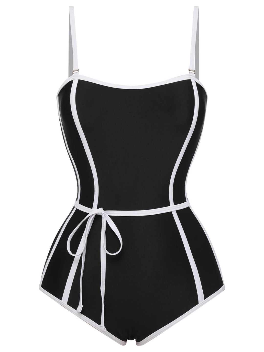Black Lined Sling One-Piece Swimsuit, vintage swimsuit, swimwear - perfect for women who love vintage and retro fashion