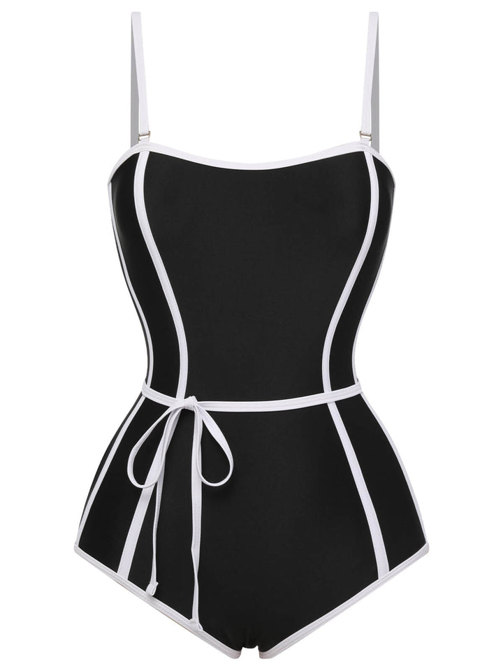 Black Lined Sling One-Piece Swimsuit, vintage swimsuit, swimwear - perfect for women who love vintage and retro fashion