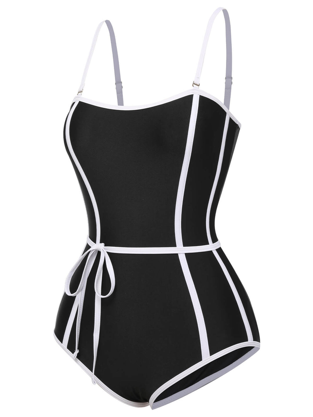 Black Lined Sling One-Piece Swimsuit, vintage swimsuit, swimwear - perfect for women who love vintage and retro fashion