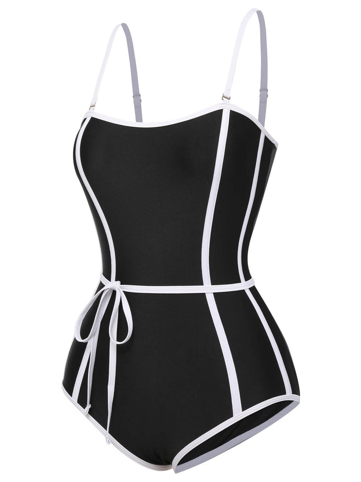 Black Lined Sling One-Piece Swimsuit, vintage swimsuit, swimwear - perfect for women who love vintage and retro fashion