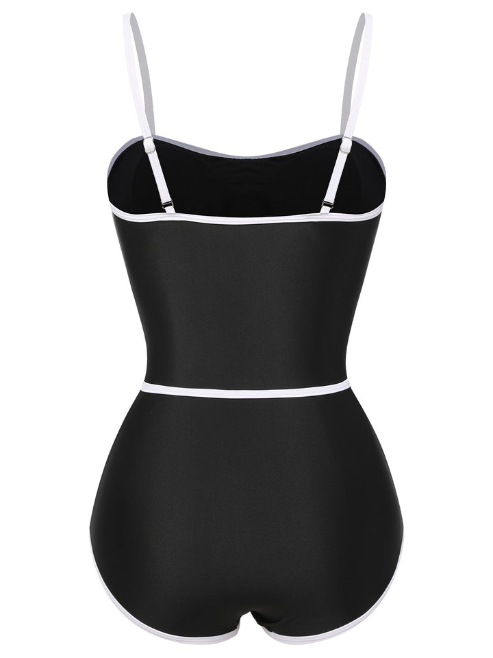 Black Lined Sling One-Piece Swimsuit, vintage swimsuit, swimwear - perfect for women who love vintage and retro fashion