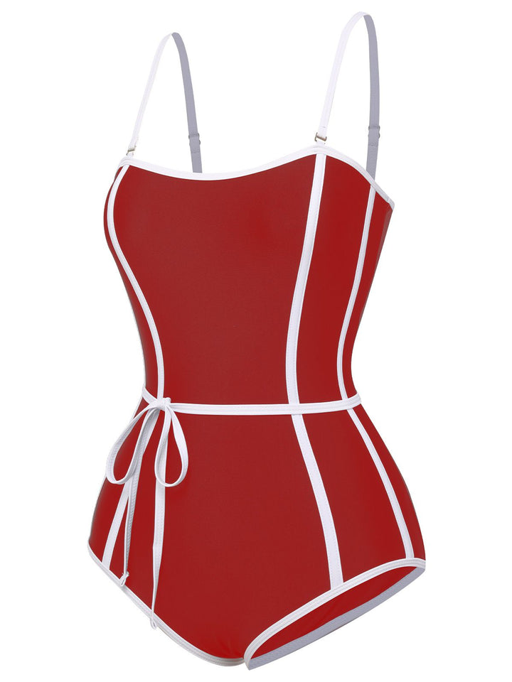 Black Lined Sling One-Piece Swimsuit, vintage swimsuit, swimwear - perfect for women who love vintage and retro fashion
