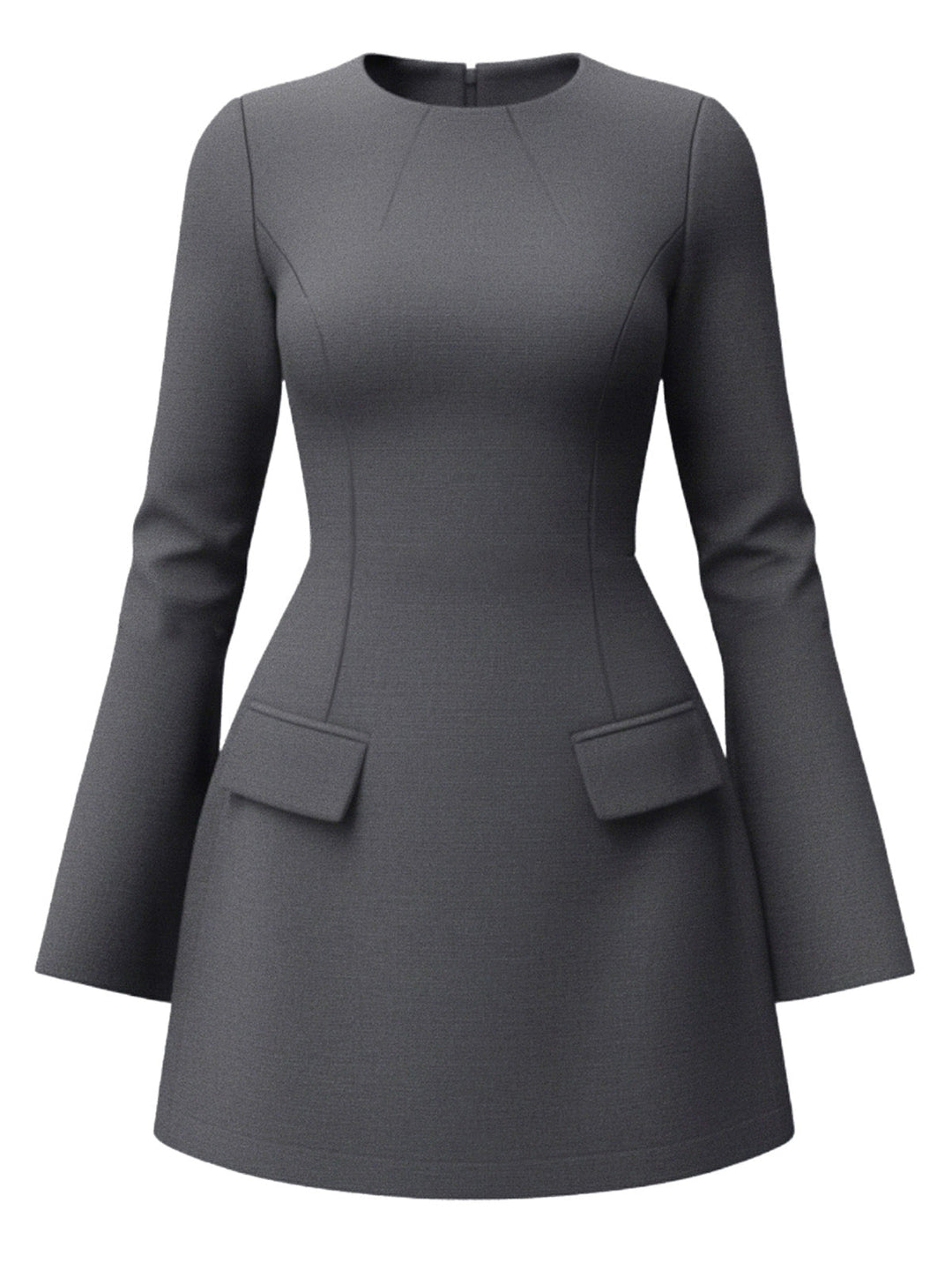 1960s Long Sleeve Faux Pockets Solid Dress - vintage dress, retro fashion