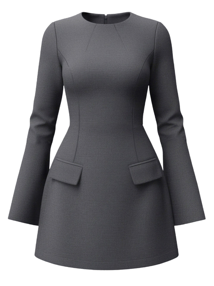1960s Long Sleeve Faux Pockets Solid Dress - vintage dress, retro fashion