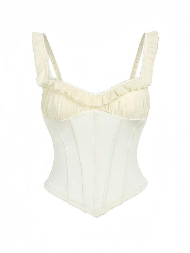 1960s Mesh Patchwork Ruffled Corset Camisole - vintage fashion, retro style