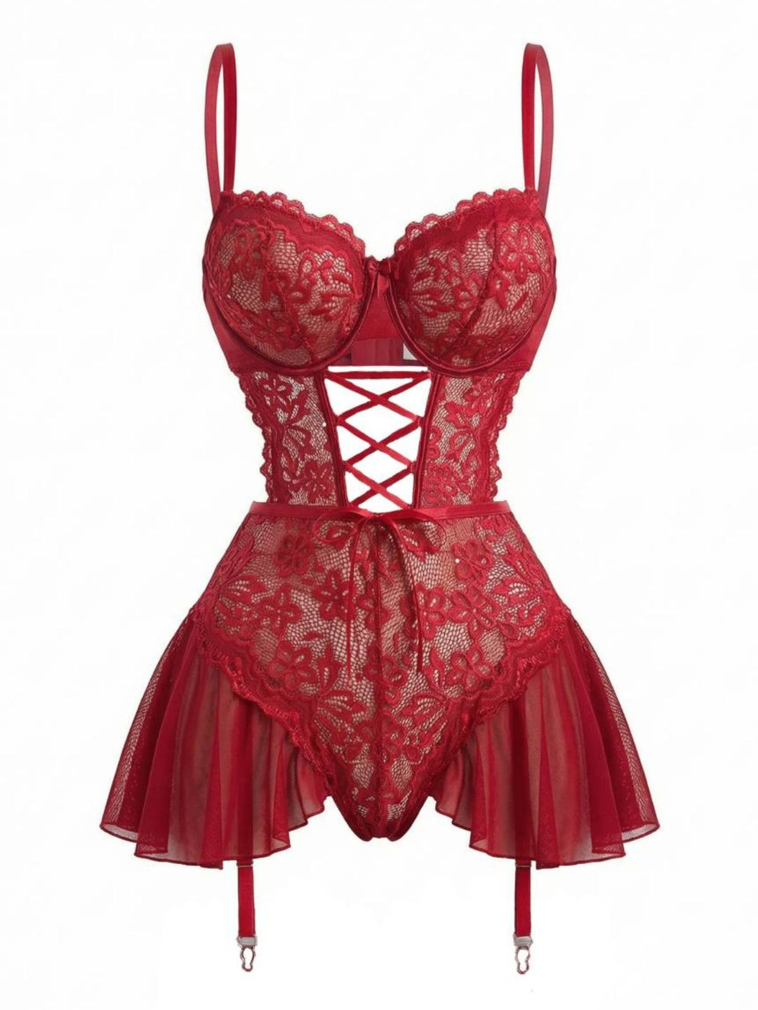 Mesh Sheer Lace Nightgown With Garter Straps - vintage nightgown, retro sleepwear